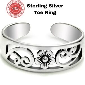 Sterling Silver Flower Toe ring Size 3 Adjustable